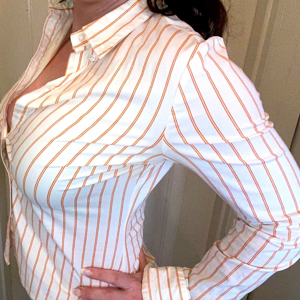 White with Orange Striped Blouse